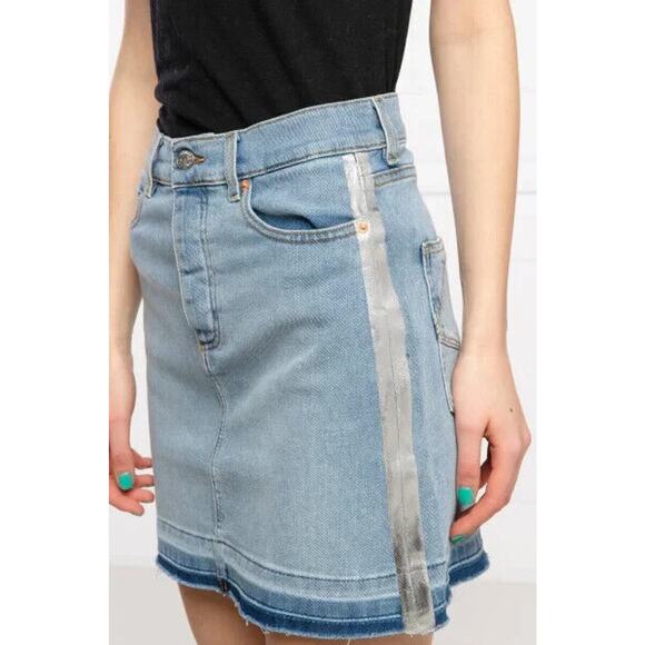 ZADIG & VOLTAIRE Juicy Silver Trim Denim Skirt Button-Fly Raw Hem - Picture 3 of 14